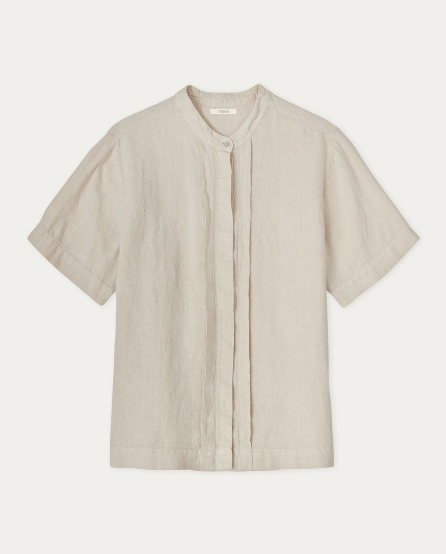 YERSE Mao-Neck Linen Shirt Beige Hot