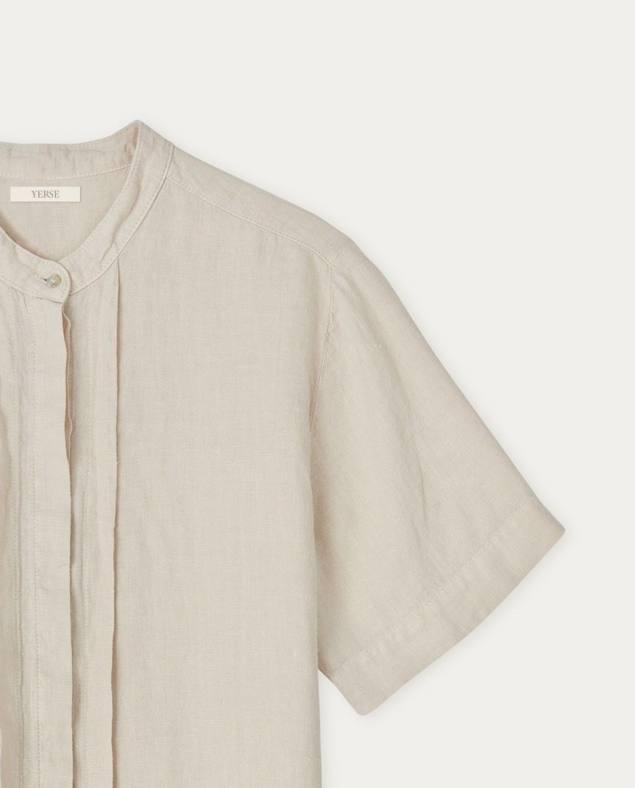 YERSE Mao-Neck Linen Shirt Beige Hot