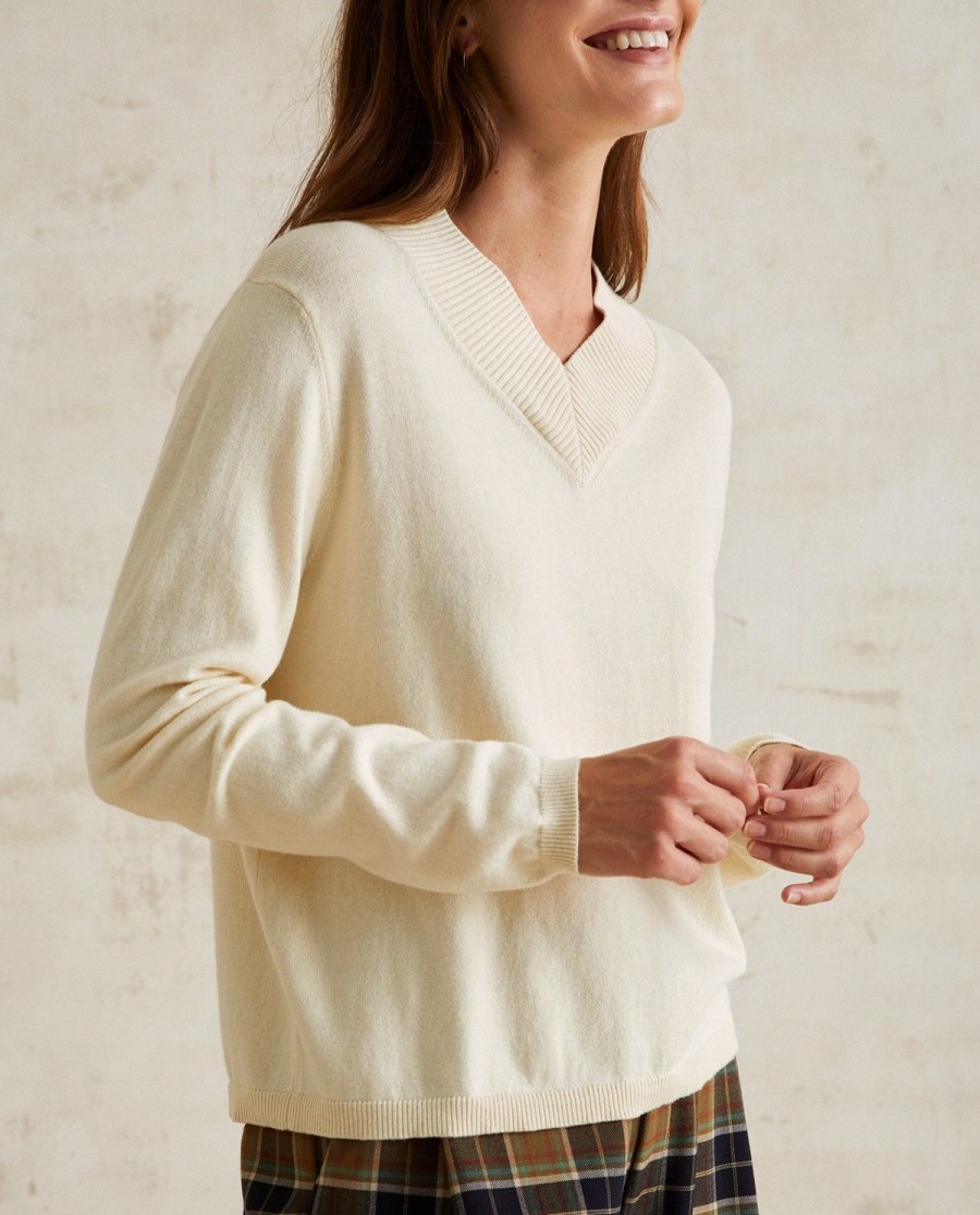 YERSE V-Neck Jumper Ecru Online