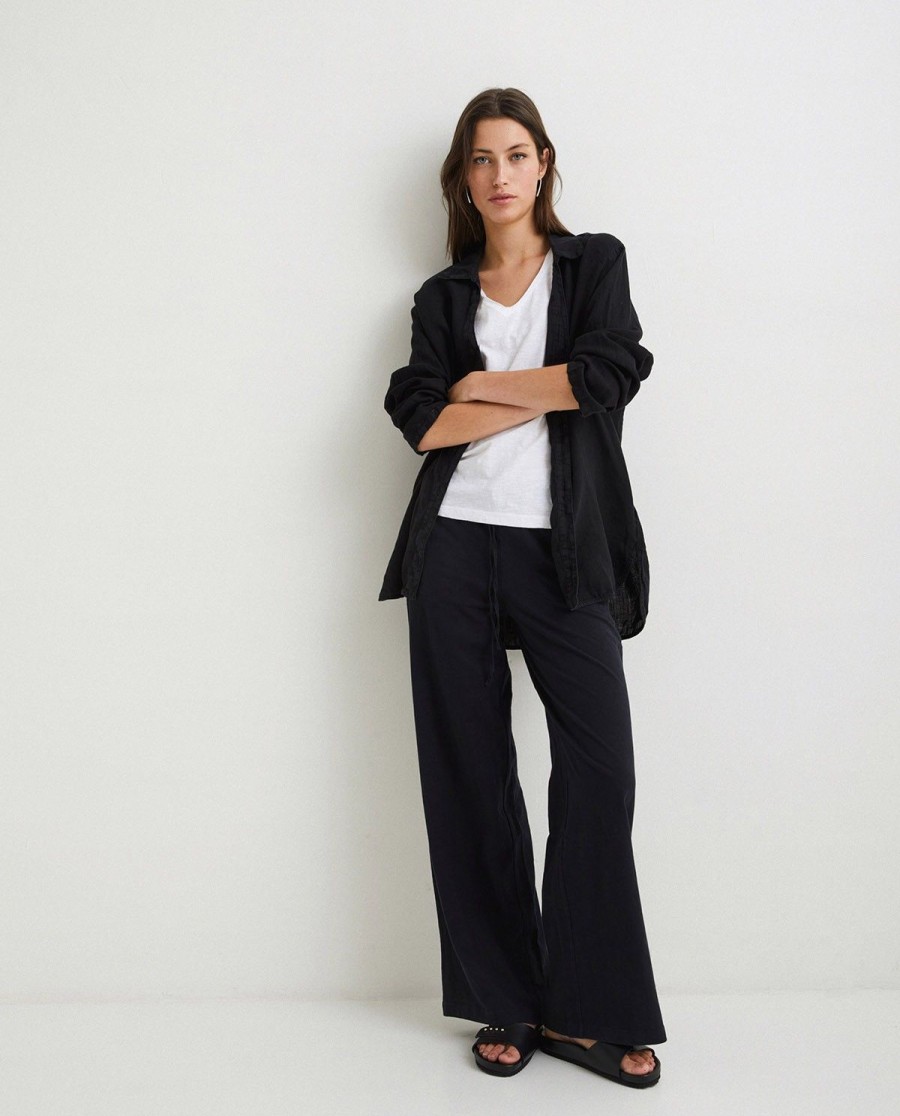 YERSE Cotton-Linen Trousers Black New