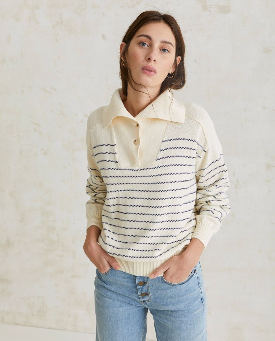 YERSE Striped Cotton Sweater Navy Best