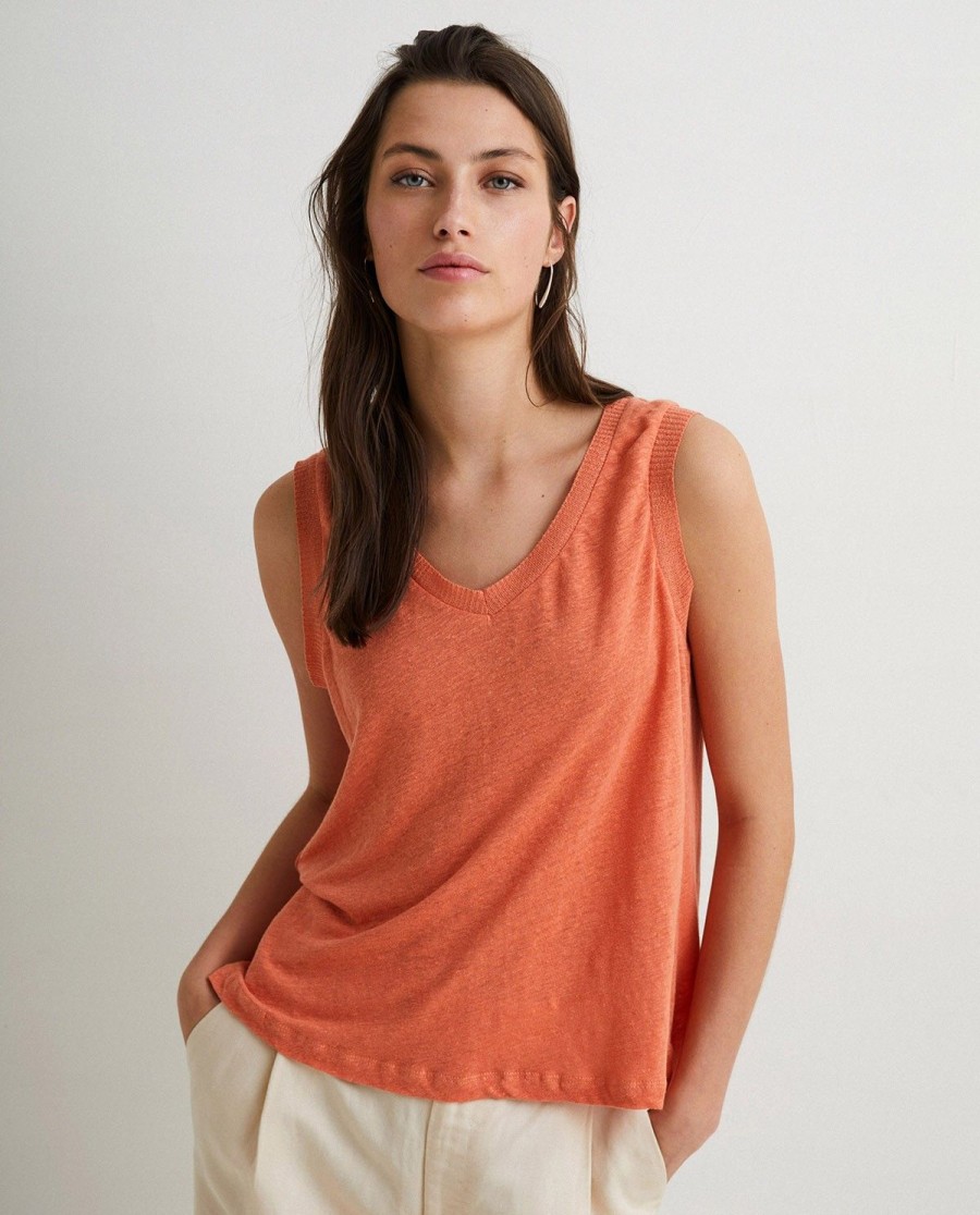 YERSE 100% Linen Top Orange Best