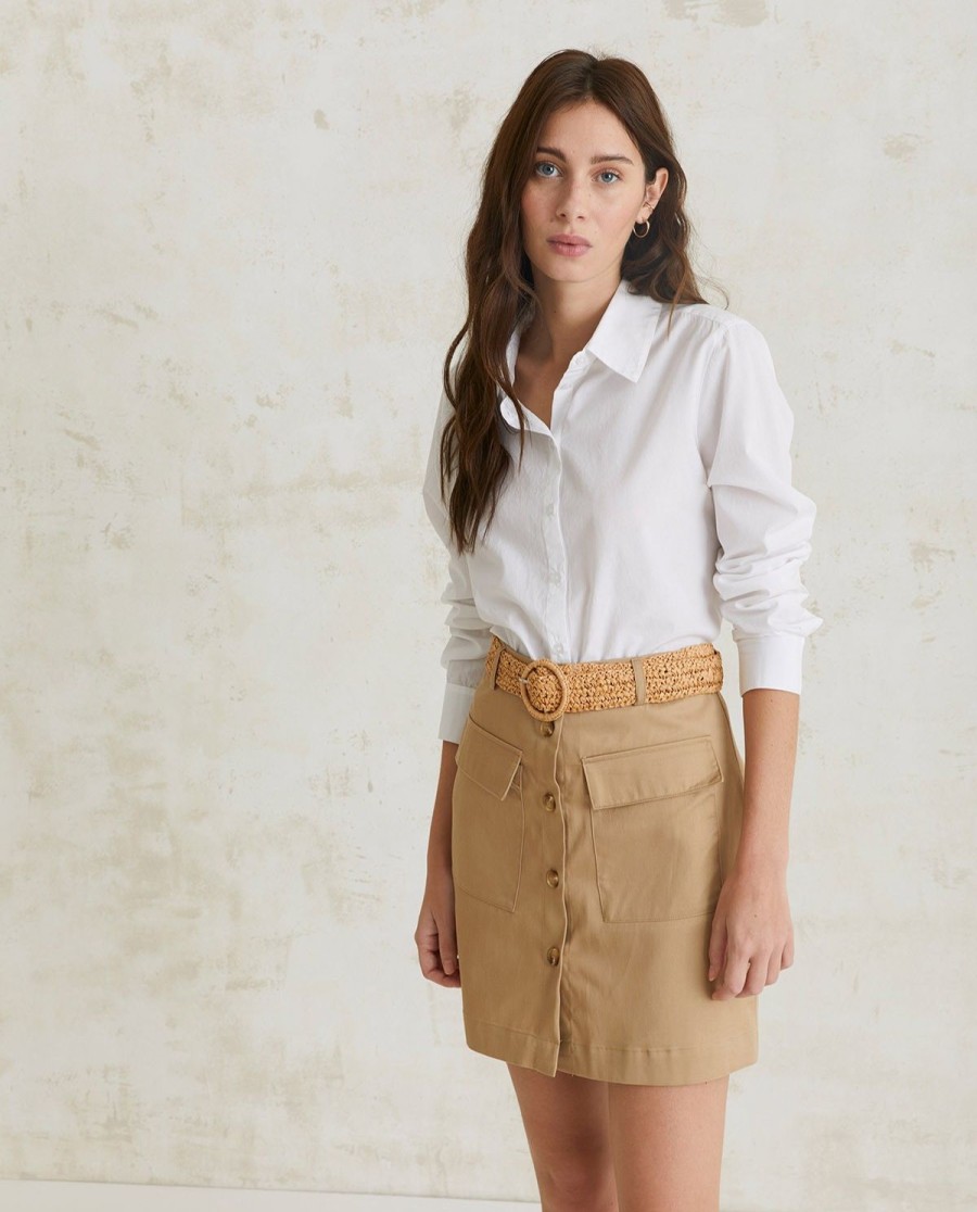 YERSE Mini-Skirt Buttons Camel Best