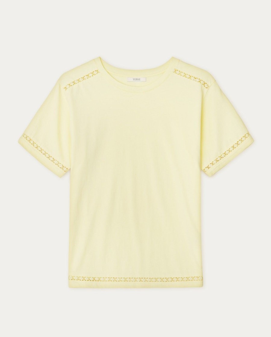 YERSE Cotton T-Shirt Decorative Stitching Yellow Best