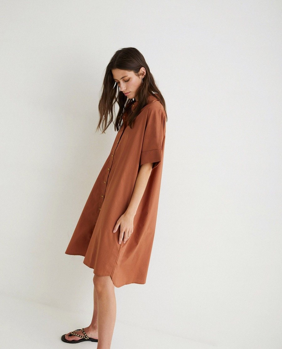 YERSE Cotton Shirt Dress Chocolate Online